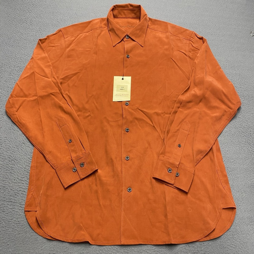 Tommy Bahama Shirt Mens Medium Orange Silk Wool Long Sleeve Button Up Carneros